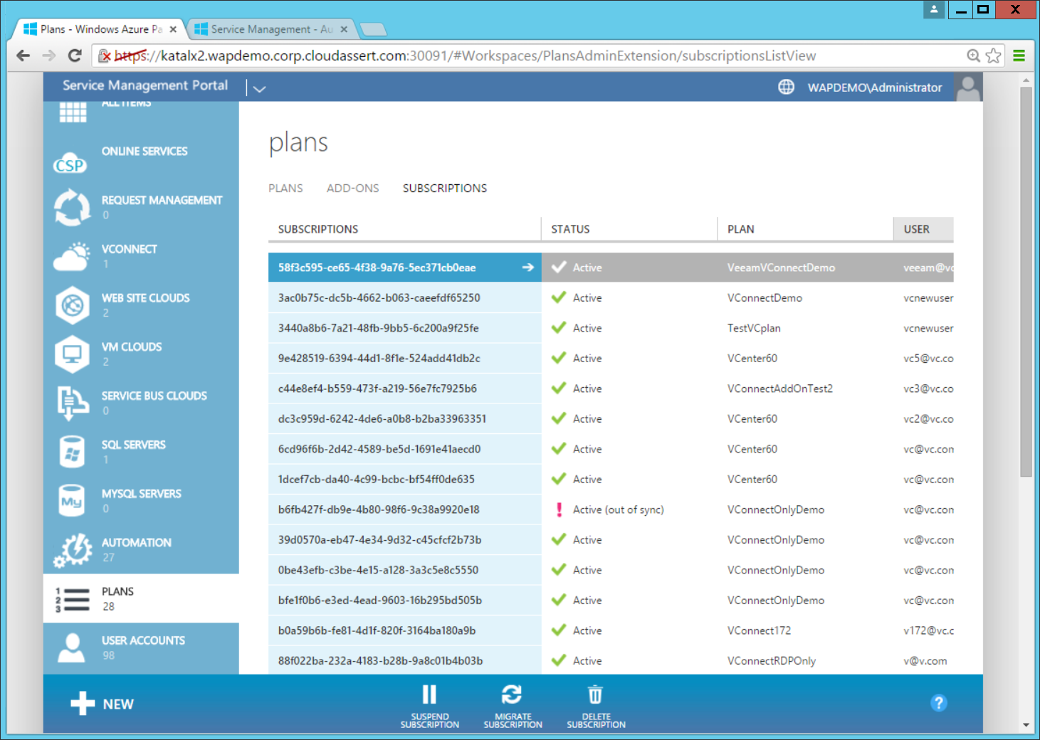 Windows Azure Pack Plans