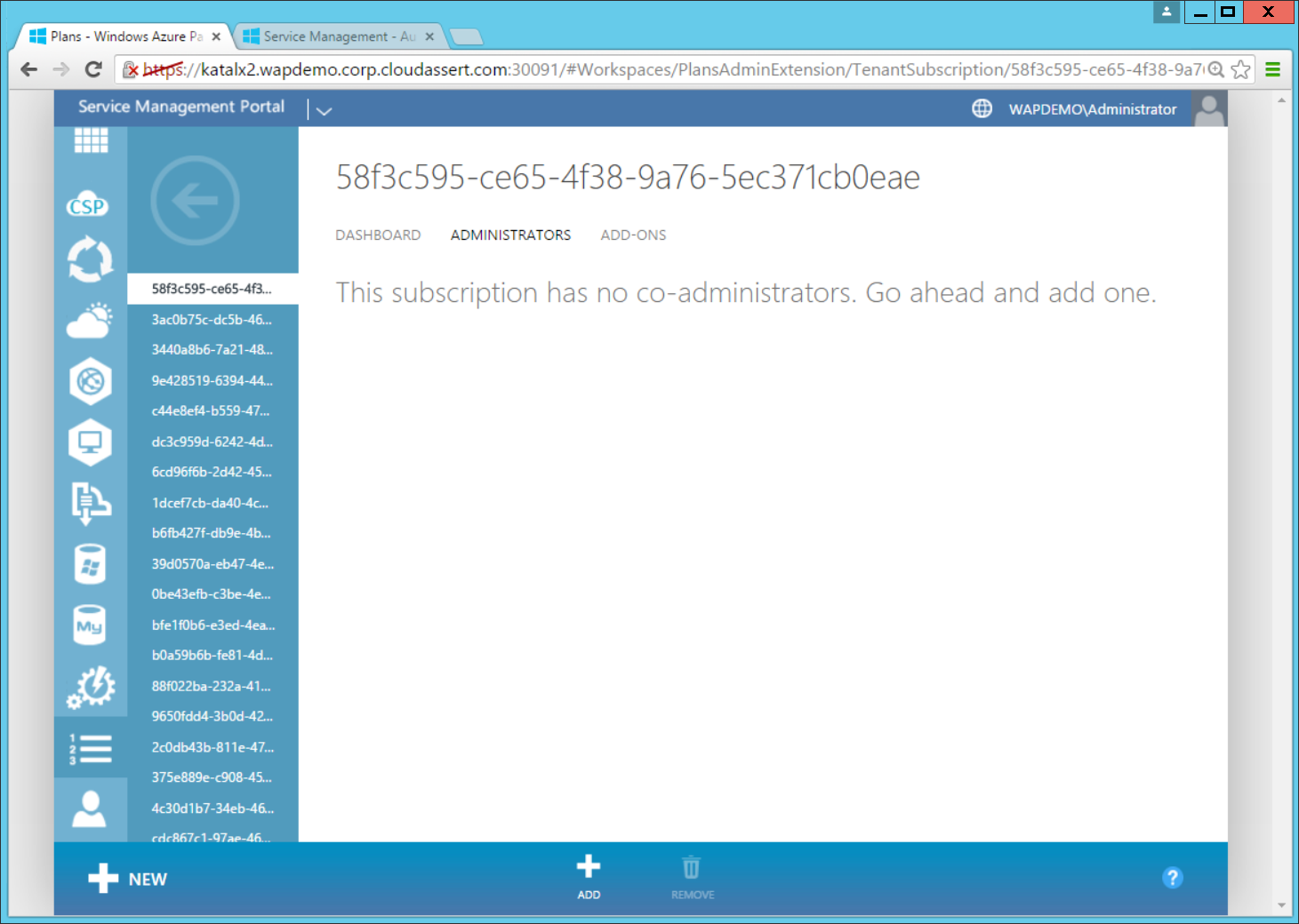 Windows Azure Pack Subscription Administrators